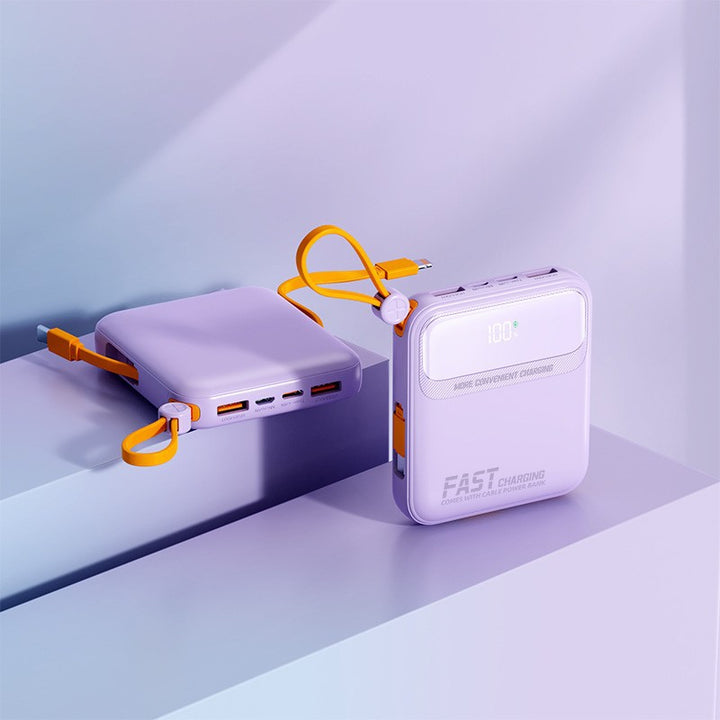 Compact power bank with integrated cable management and digital charge level display Bowlift