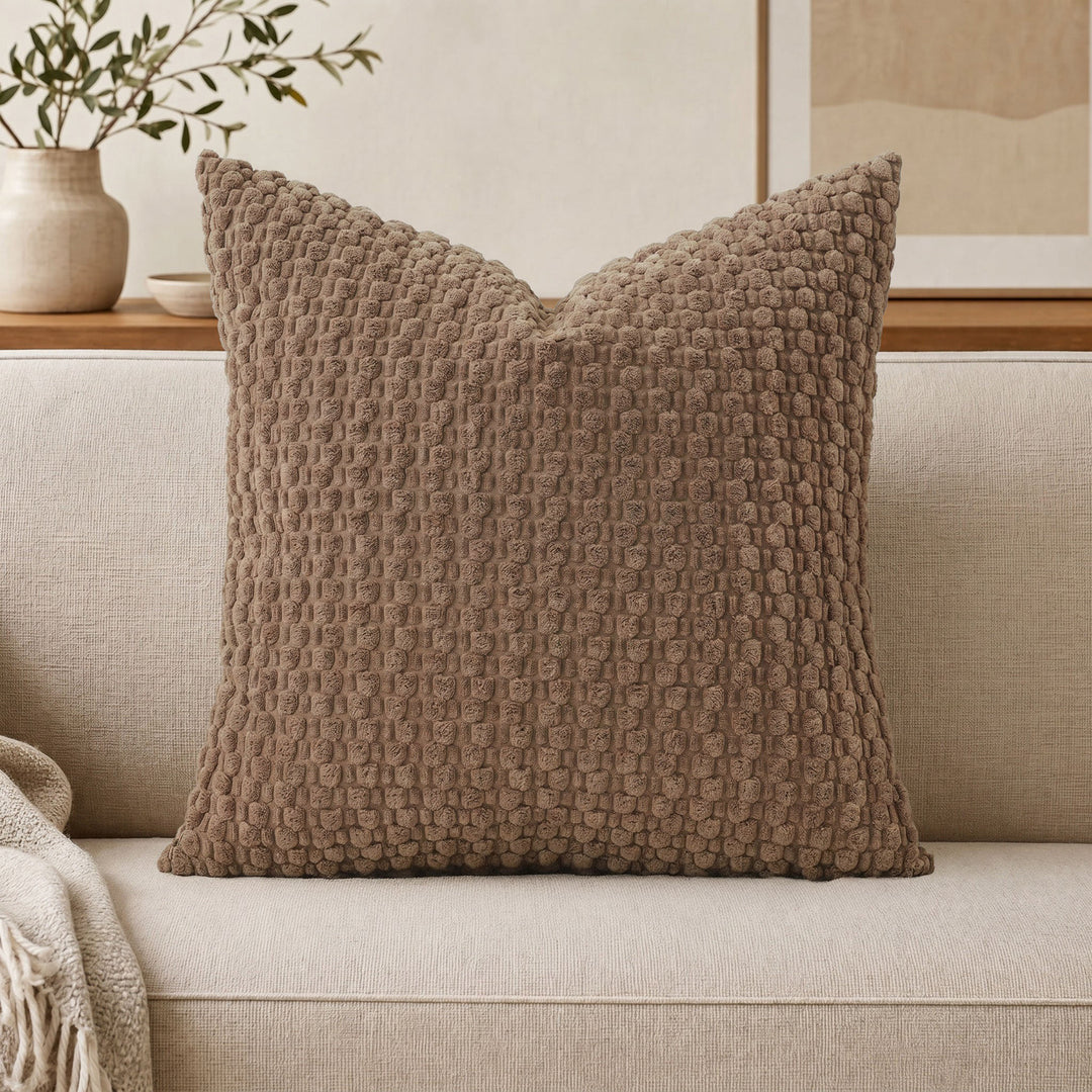 Textured chenille waffle throw pillow with plush insert Bowlift