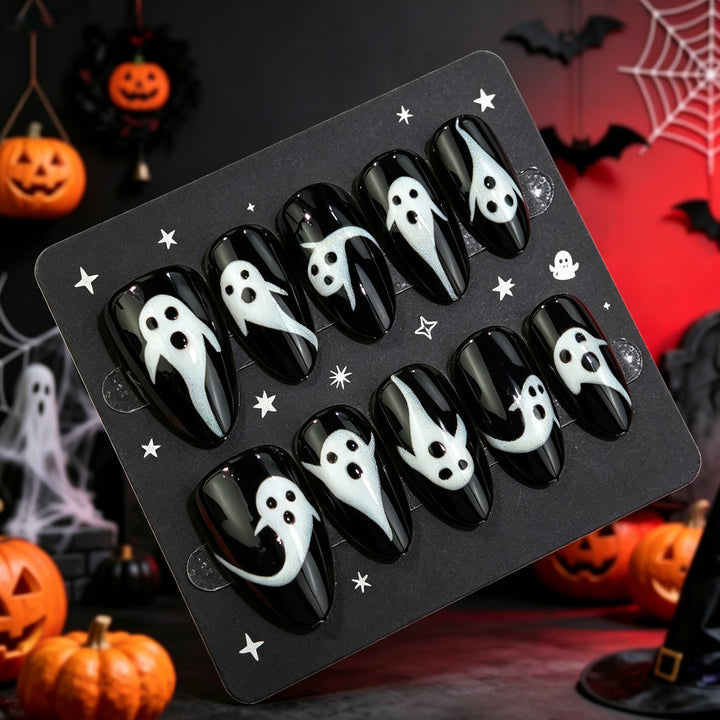 Ghost-Themed Press-On Nail Art Set Bowlift