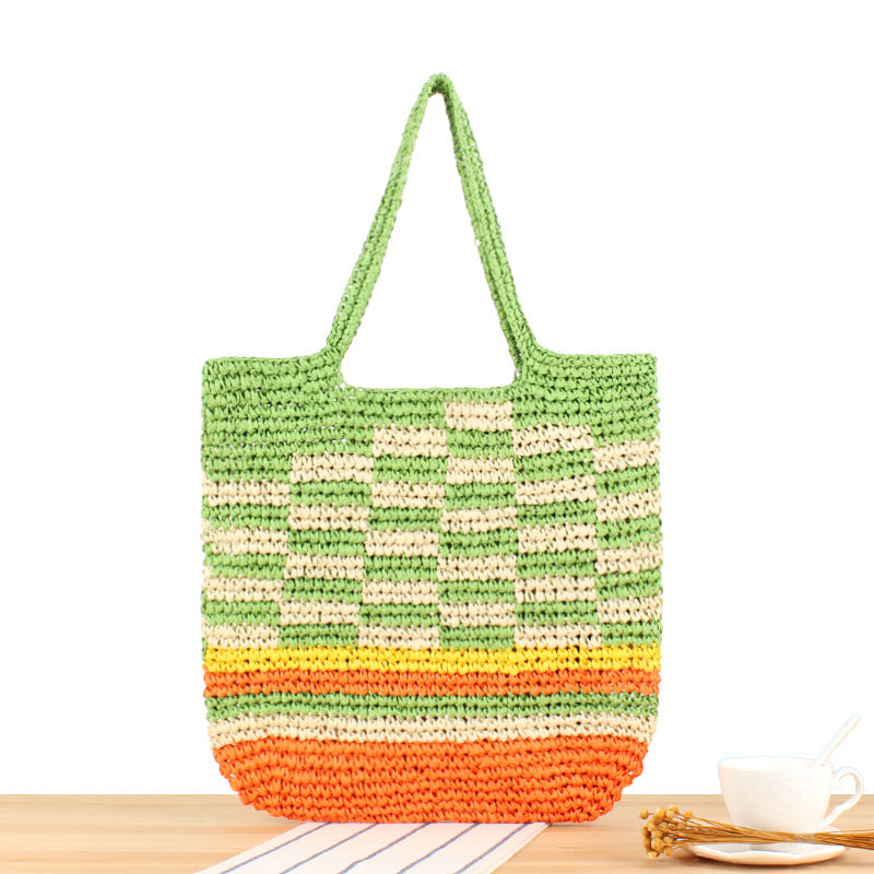 Large straw shopper with creative striped patterns Bowlift