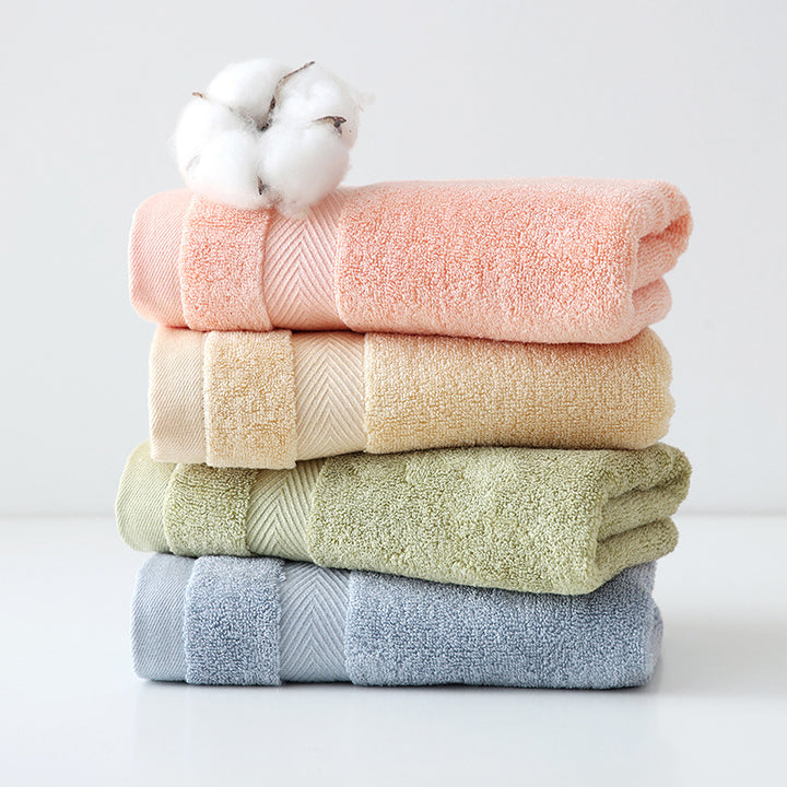Plush Long-Staple Cotton Bath Towel With Dense Terry Pile And Chevron Dobby Border