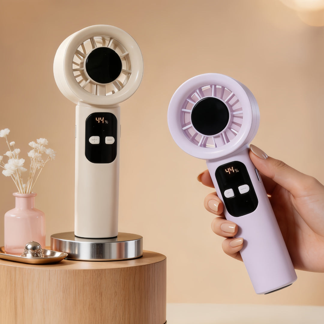 Portable Hand Fan with Digital Display and USB Port Bowlift