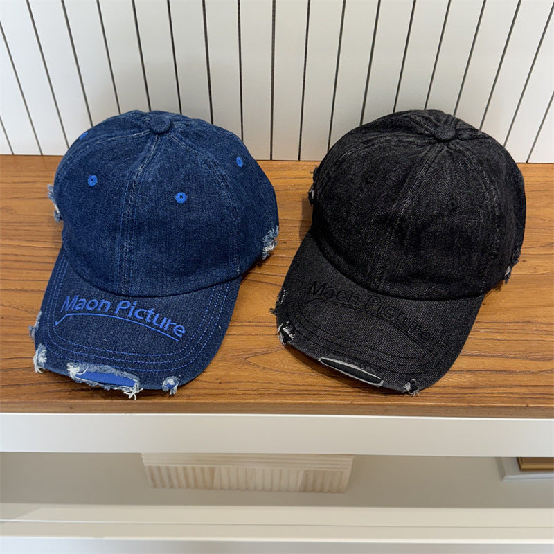Women's Distressed Denim Baseball Cap Bowlift 1783922478