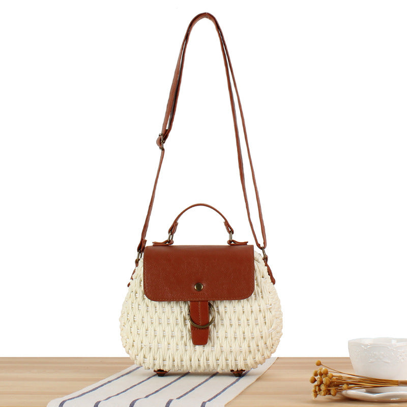 Handbag with Elegant Leather Lid and Woven Design Bowlift