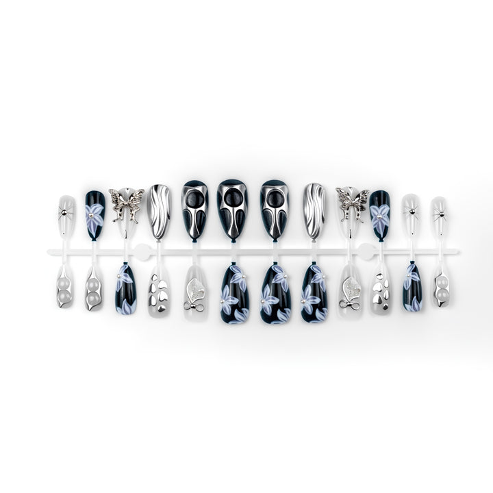 Geometric Metal Press-On Nail Art Set Bowlift