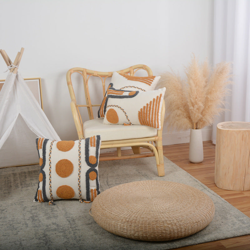 Hand-Tufted Geometric Accent Pillow Cover and Insert Set with Braided Tassel Detail