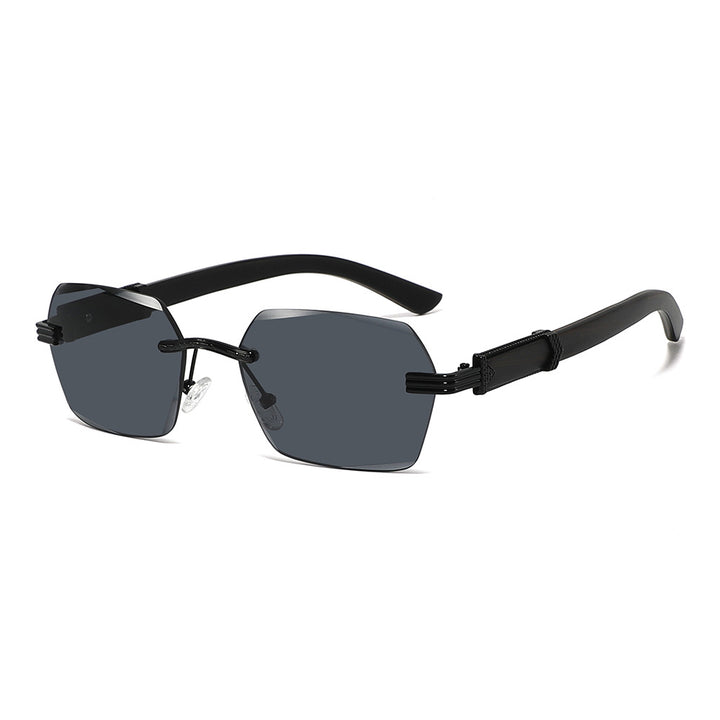 Rimless oversized cat eye polarized sunglasses with wood-effect temples Bowlift