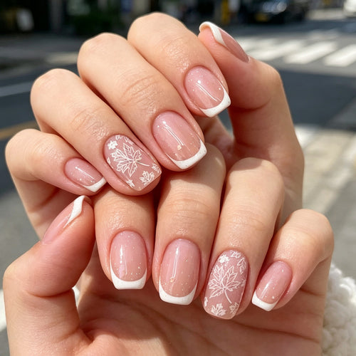 Floral French Tip Nail Enhancements Bowlift