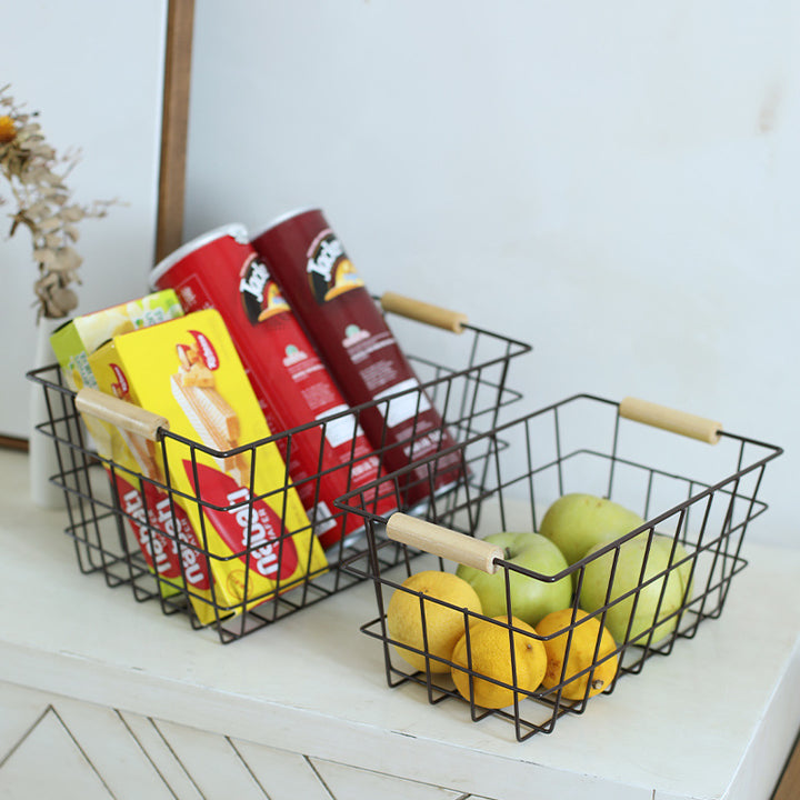 Unisex Wire Storage Basket with Ergonomic Wooden Handles Bowlift