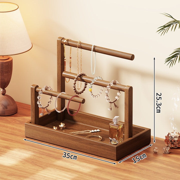 Tiered Wooden Jewelry and Bracelet Display Stand with Felt-Lined Tray