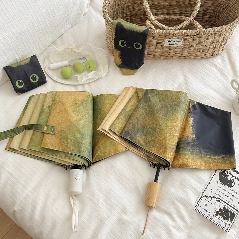 Women's Folding Umbrella with Creative Cat Design Bowlift