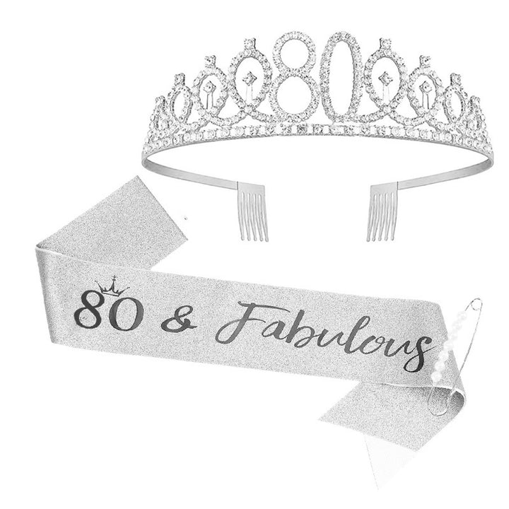 Ladies Sparkling Tiara with personalized 80th Birthday Inscription Bowlift