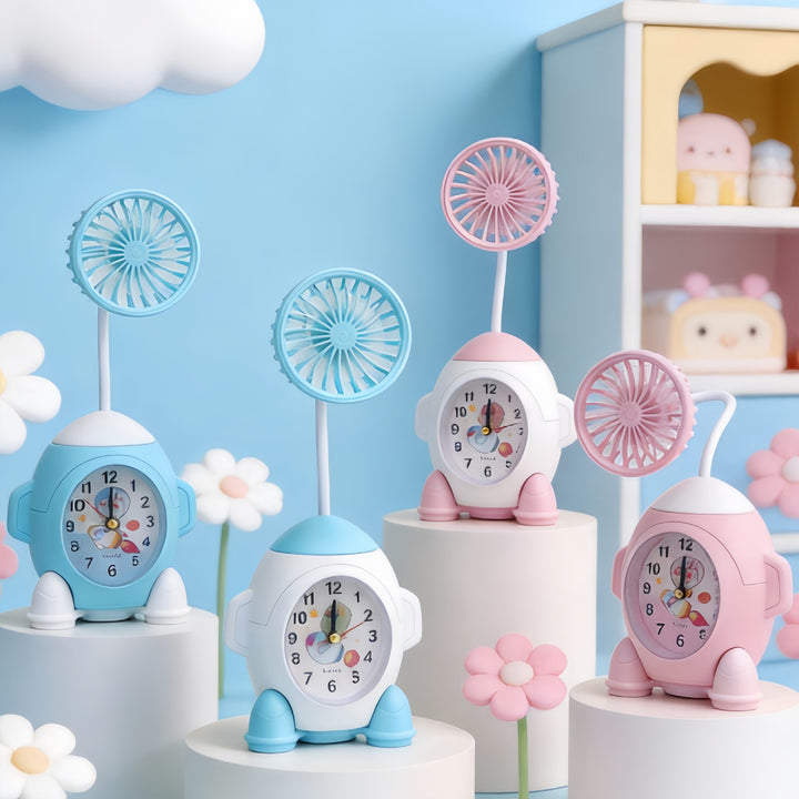 Ladies desk clock with integrated mini fan Bowlift