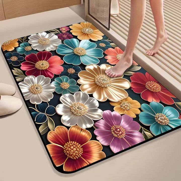 Floral Design Non-Slip Bath Mat Bowlift