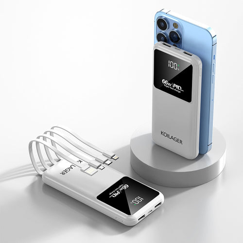 Multi-functional power bank with integrated charging cables and LCD display Bowlift