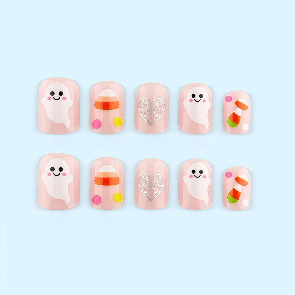 Artificial nails for Halloween with cute ghost motifs Bowlift