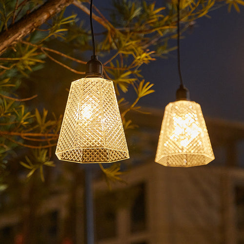 Solar USB Rechargeable Textured Glass Pendant Light Bowlift