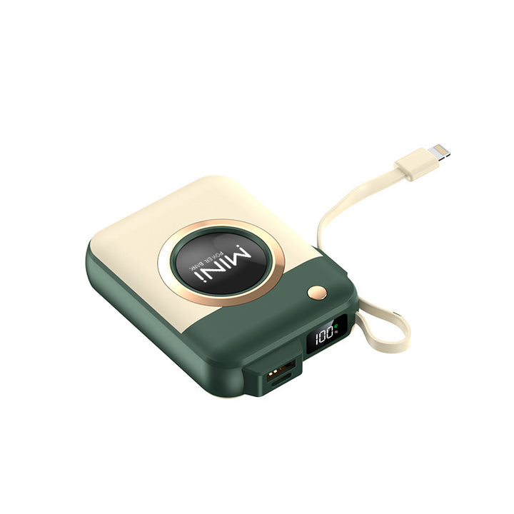Portable Mini Power Bank with Integrated Charging Cable and Innovative Design Bowlift