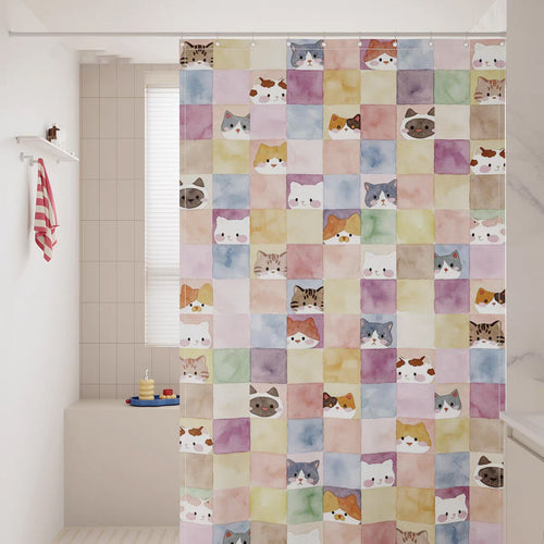 Watercolor Cat Print Shower Curtain Bowlift