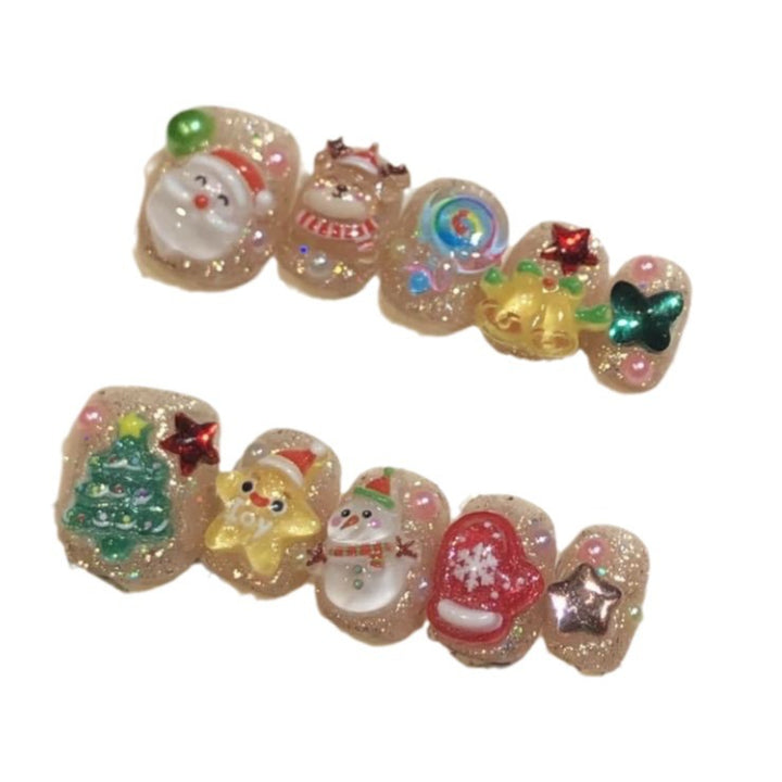 Festive Character-Themed Press-On Nail Art Set Bowlift