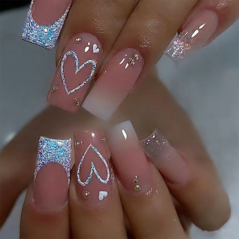 Artificial nail set with sparkling heart and glitter motifs Bowlift