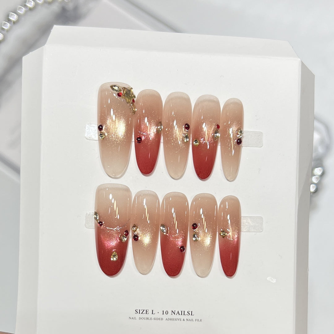 Artistic Press-On Nail Set with Elegant Floral Design Bowlift
