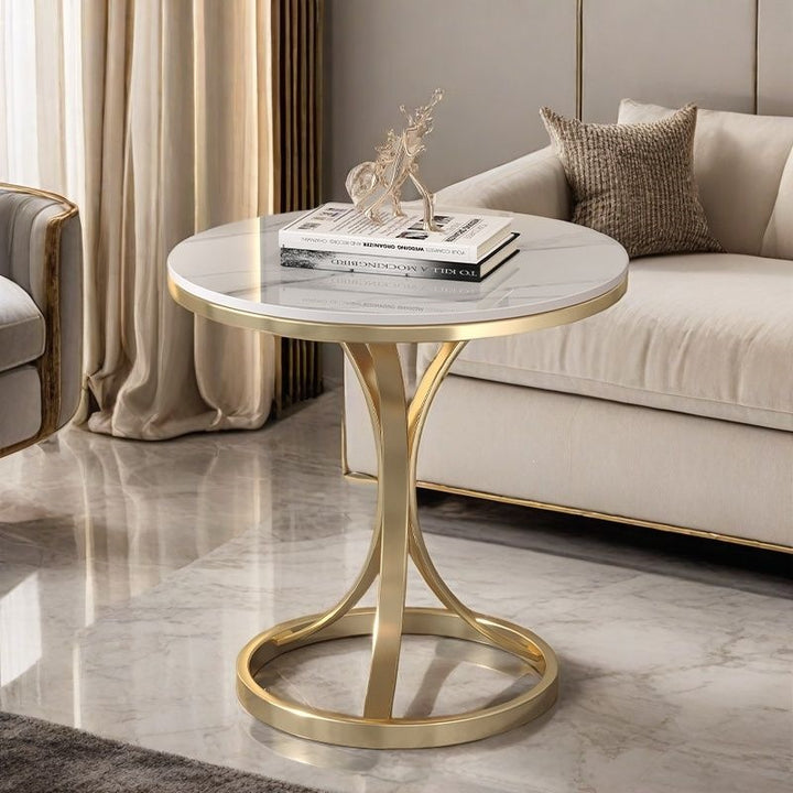 Modern Round Accent Table with Sleek Metal Base Bowlift
