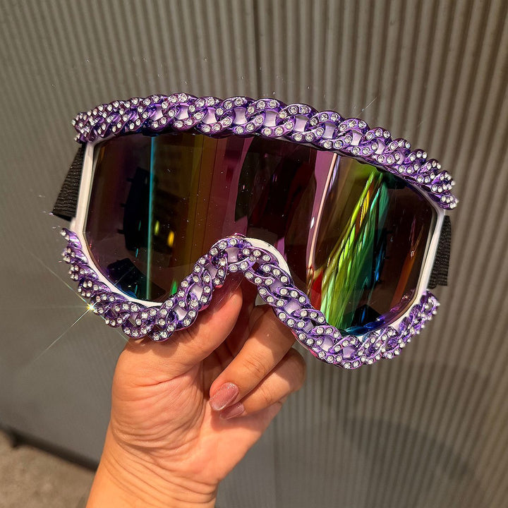 Ladies sporty elegant ski goggles with rhinestone decorated frame Bowlift