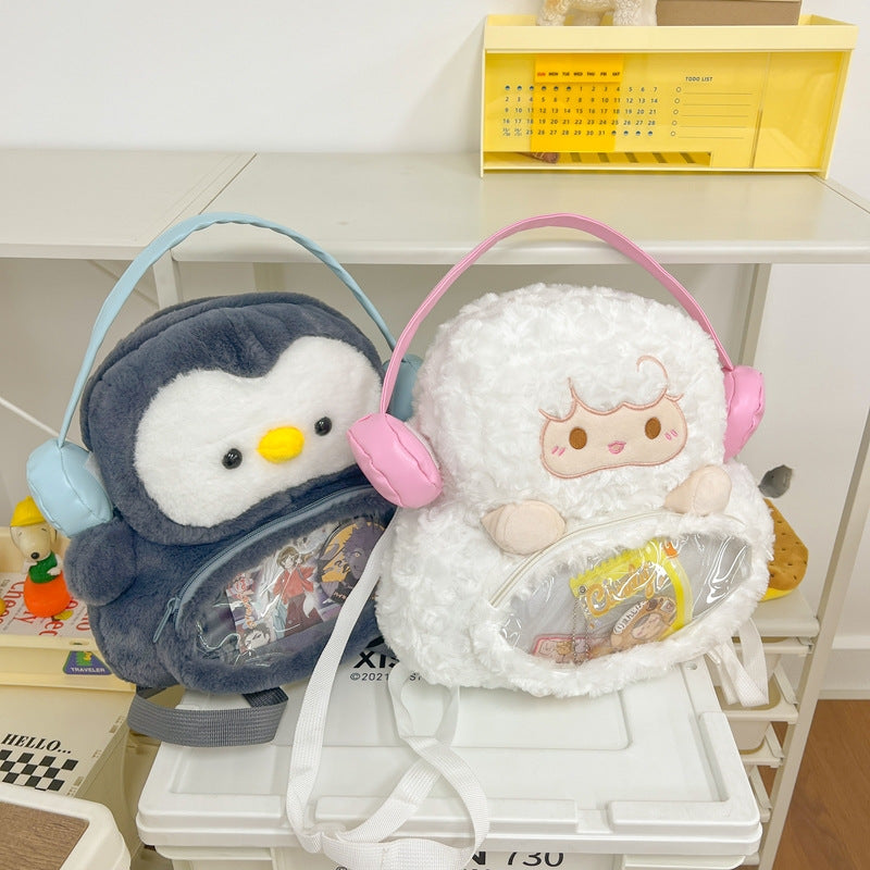 Plush backpack with transparent viewing window Bowlift