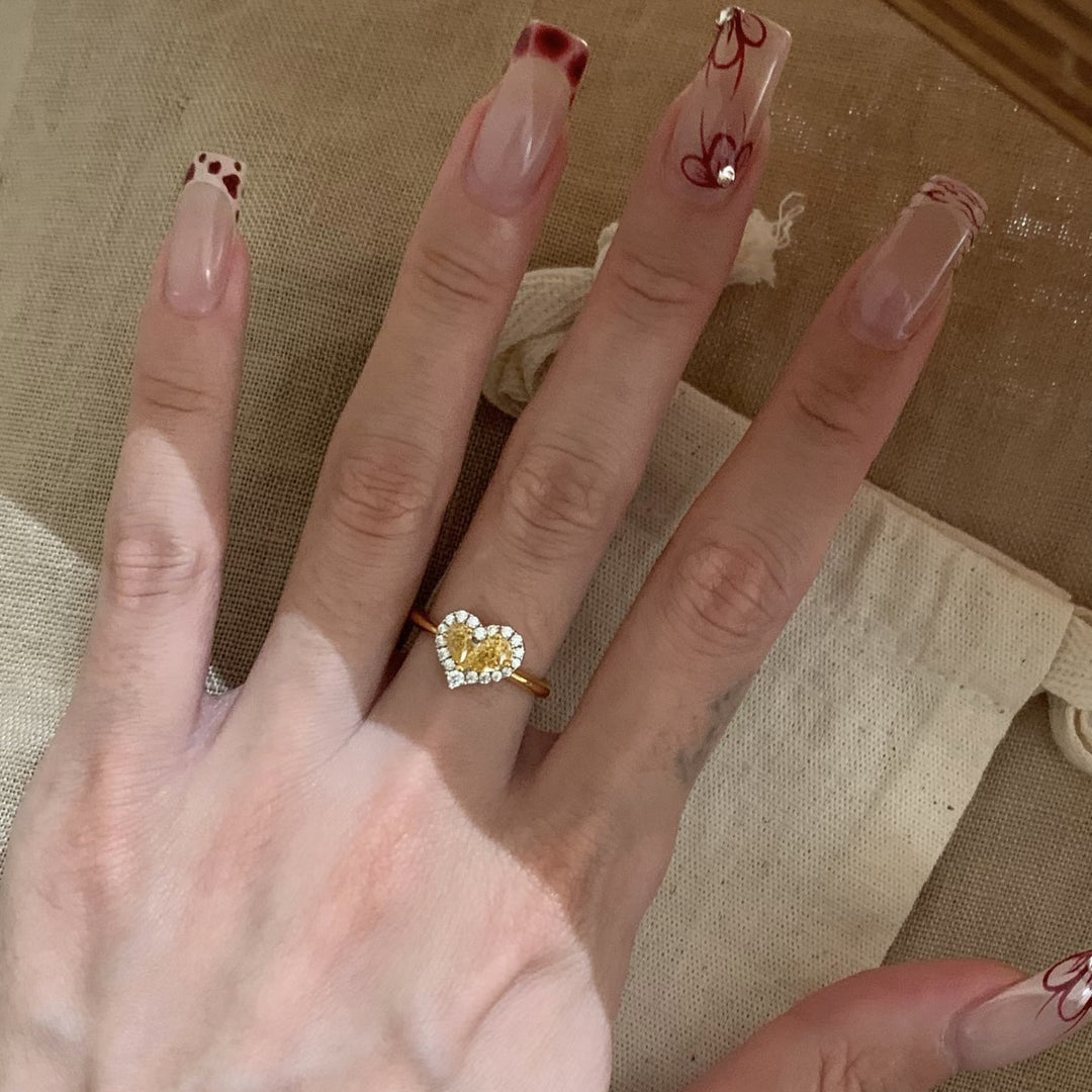 Heart-Shaped Halo Gemstone Cluster Ring With Pavé Accent Stones And Slim Gold Band