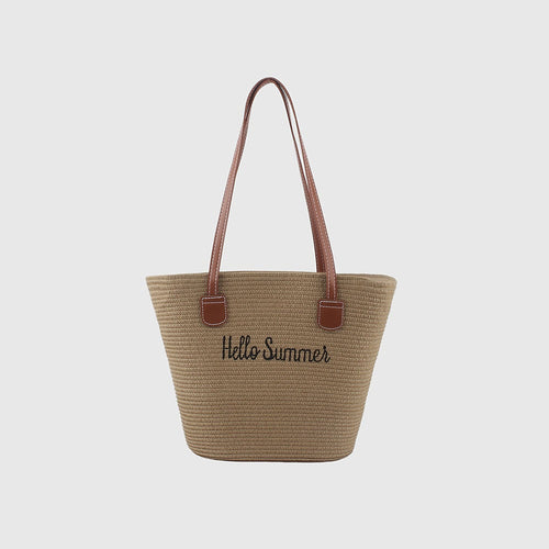 Summer straw bag with leather handles Bowlift