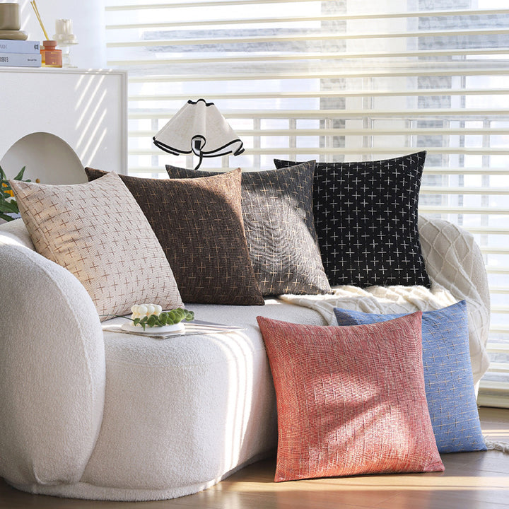Square cushion cover in Scandinavian minimal style with woven cross pattern and natural linen look Bowlift