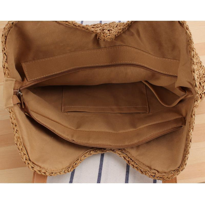 Generous straw shoulder bag with leather handles Bowlift