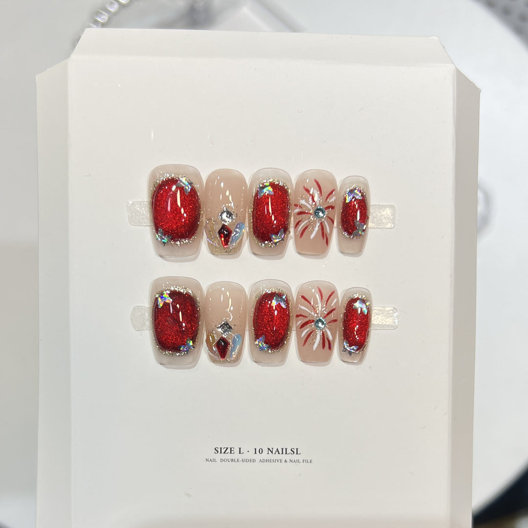 Artistic Press-On Nail Set with Elegant Floral Design Bowlift