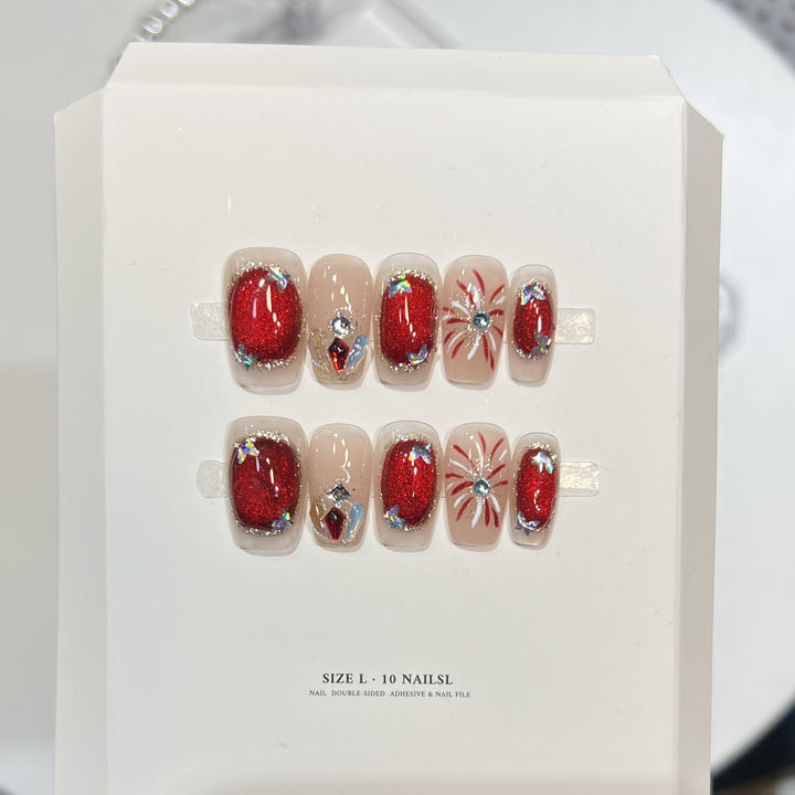 Artistic Press-On Nail Set with Elegant Floral Design Bowlift