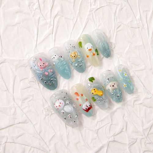 Playful 3D Animal-Themed Press-On Nail Art