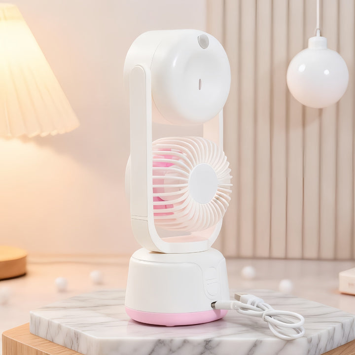 Portable USB Air Humidifier Fan with Dual Blower and Splash-Proof Function Bowlift