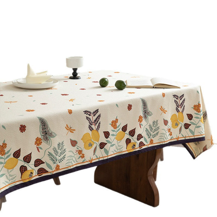 Tablecloth made of cotton blend with floral border illustration and reinforced hem Bowlift