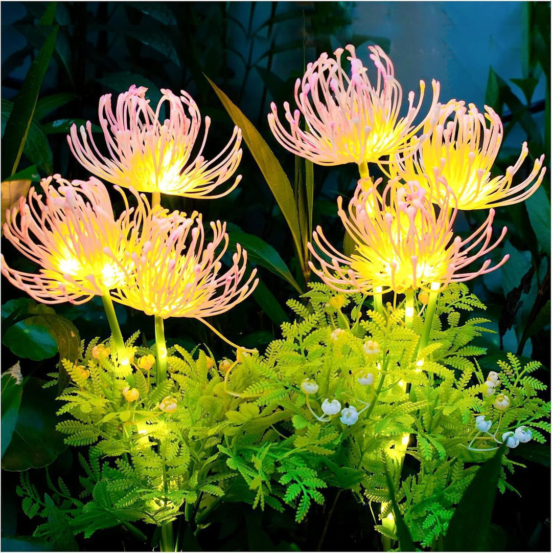 Illuminated Floral Stake Cluster With Integrated Solar LED Stems Bowlift