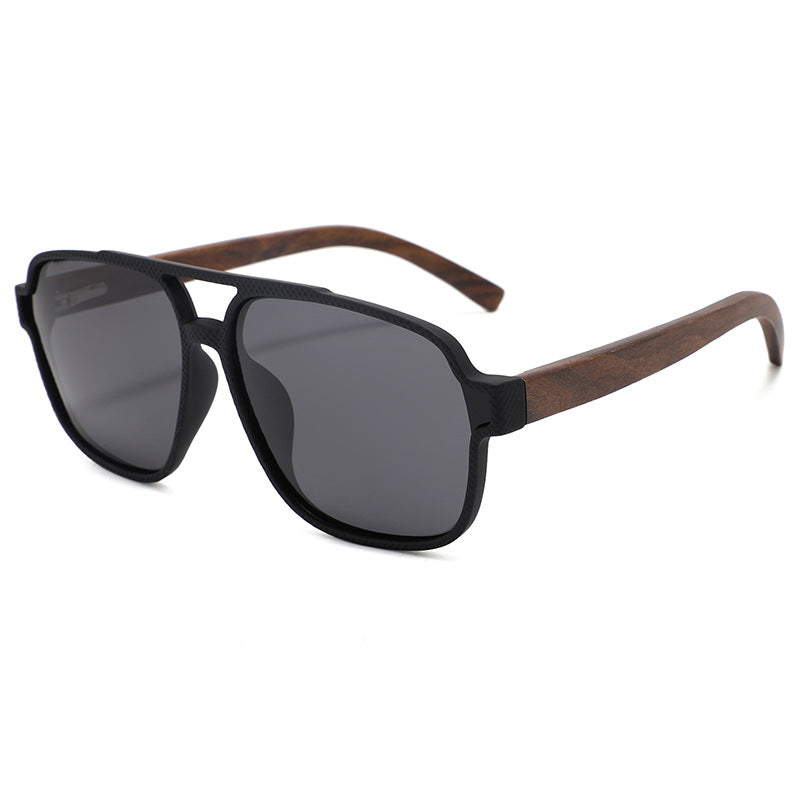 Rimless oversized cat eye polarized sunglasses with wood-effect temples Bowlift