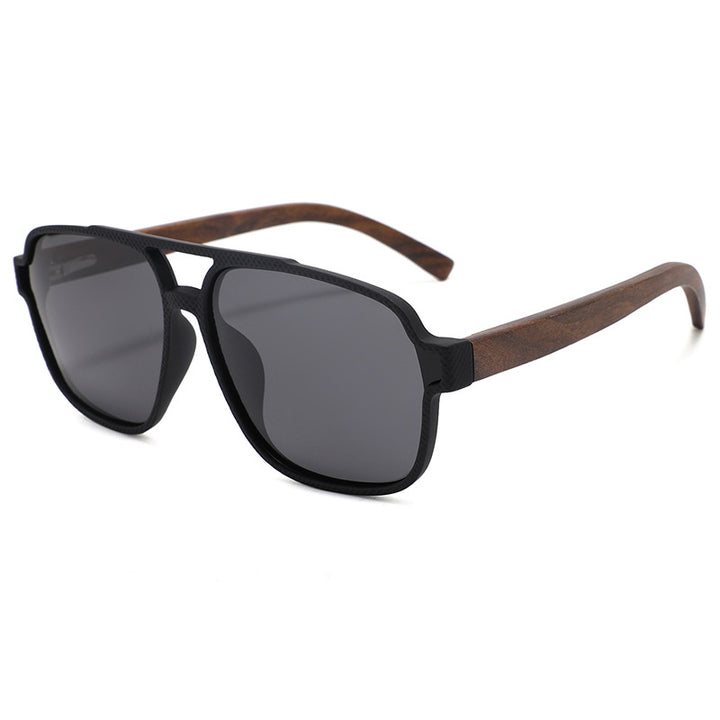 Rimless oversized cat eye polarized sunglasses with wood-effect temples Bowlift