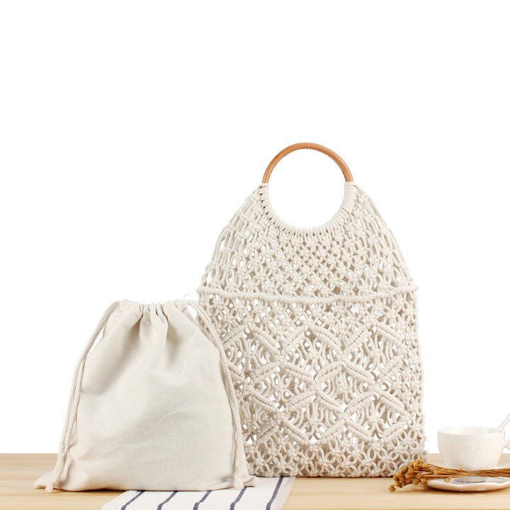 Macrame Tote Bag with Wooden Handle Bowlift