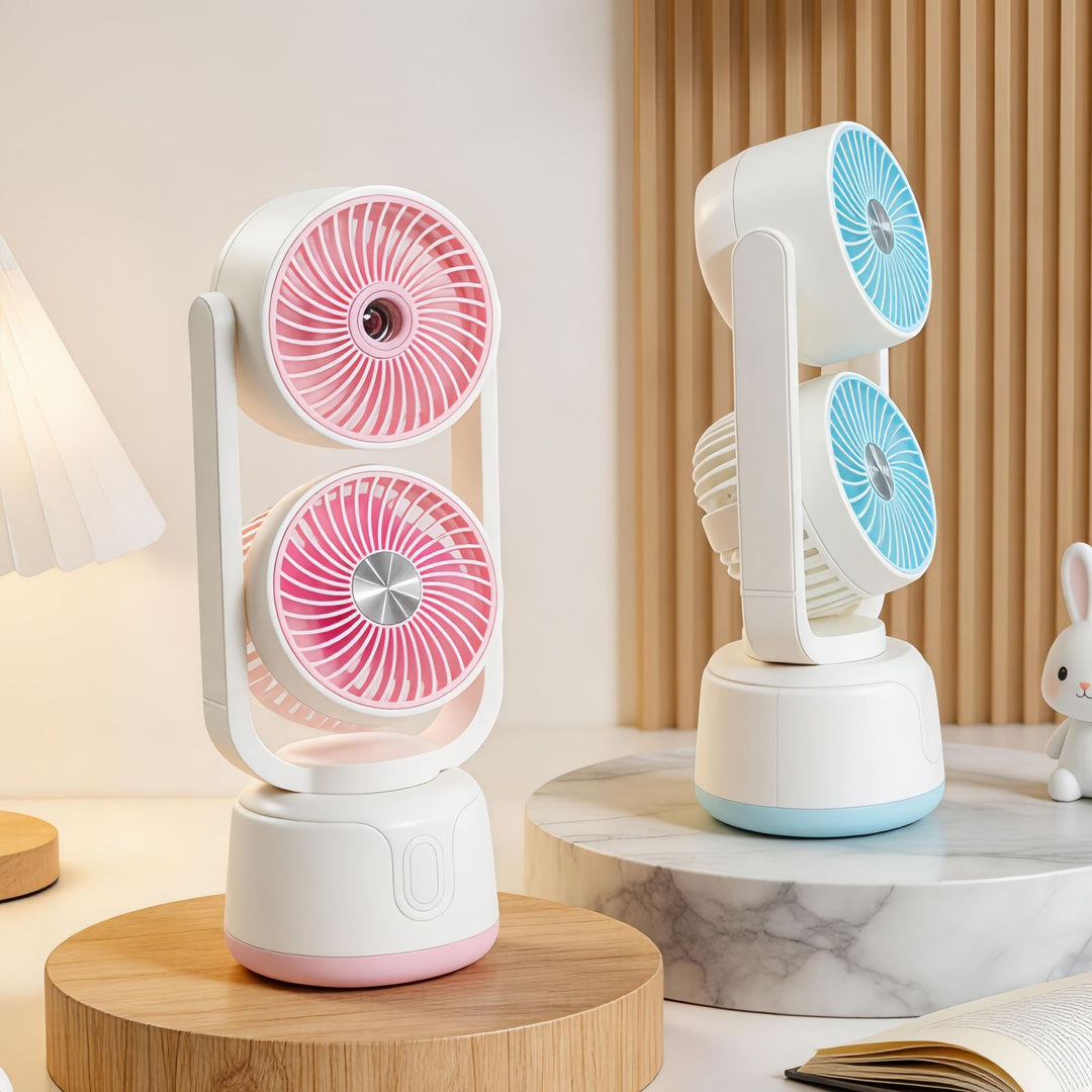 Portable USB Air Humidifier Fan with Dual Blower and Splash-Proof Function Bowlift