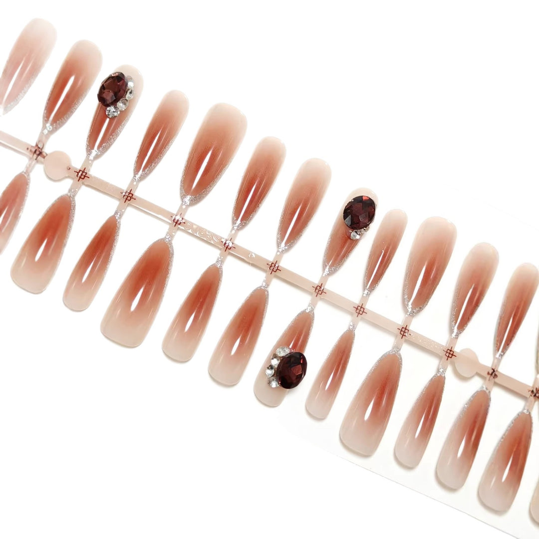 Elegant Artificial Nails with Shimmering Gradient and Sparkling Accents Bowlift