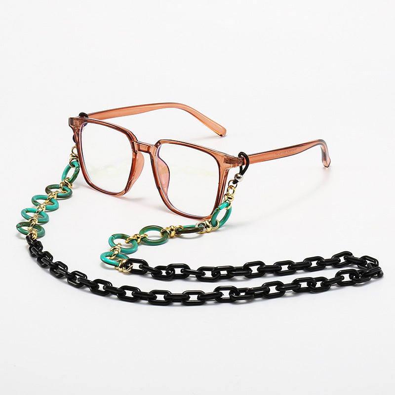 Fashionable Square Frame Glasses with Decorative Chain Bowlift