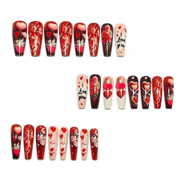 Artificial nails with loving heart and rose designs Bowlift