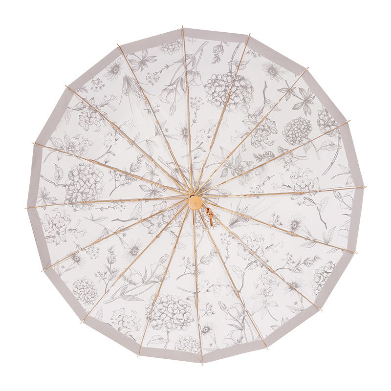 Ladies elegant and sturdy travel folding umbrella with ergonomic wooden handle Bowlift