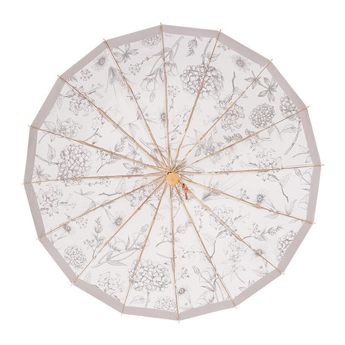 Ladies elegant and sturdy travel folding umbrella with ergonomic wooden handle Bowlift