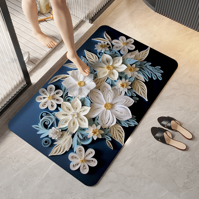 Artistic Floral Design Bath Mat Bowlift