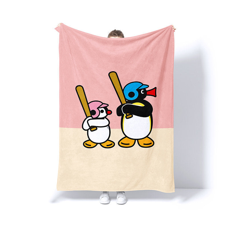 Fun Illustrated Penguin Plush Throw Blanket